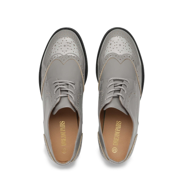 Classic Lace Up Brogue Oxford Shoes  - LIGHT GREY - 4